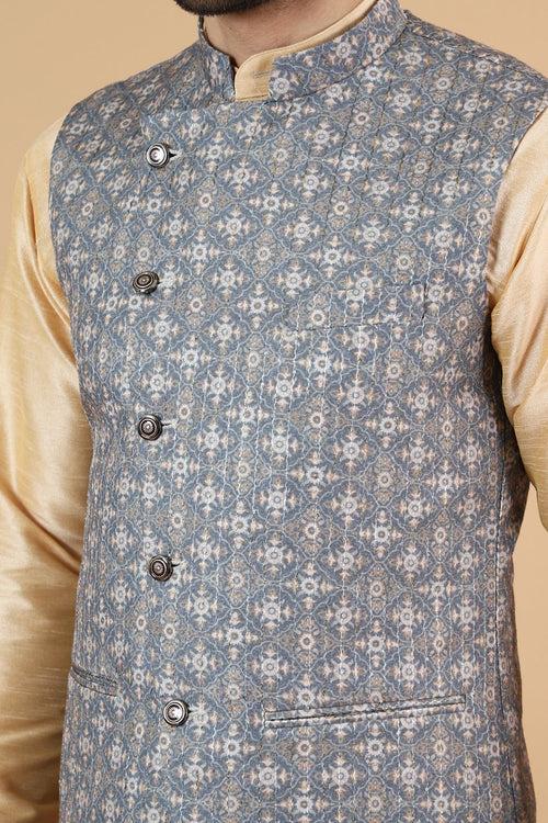 Digital Print Cotton Silk Grey Modi Nehru Jacket