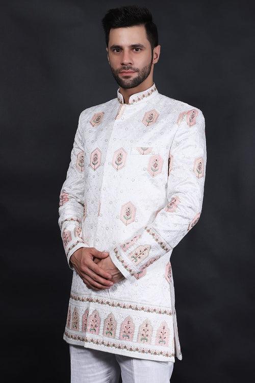 Cotton Silk White Bandhgala