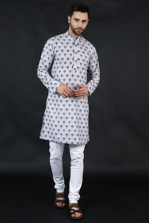 Digital Print Cotton Silk White Kurta Payjama