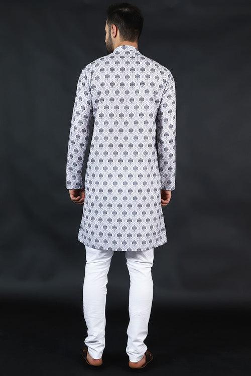 Digital Print Cotton Silk White Kurta Payjama