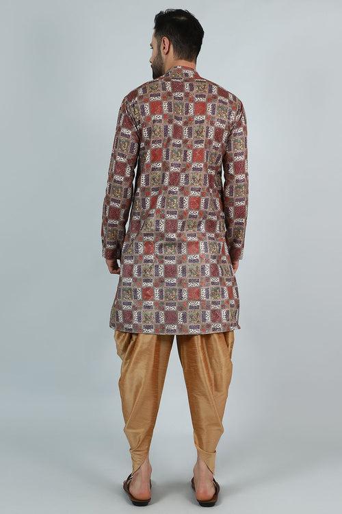 Digital Print Cotton Silk Brown Kurta Payjama