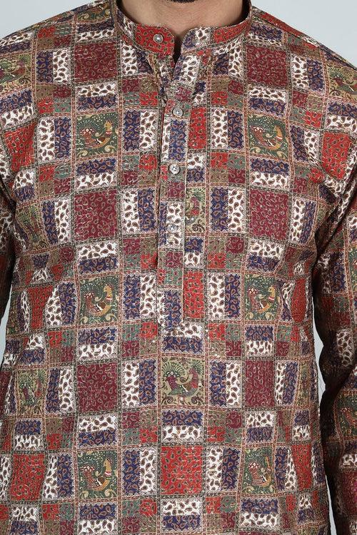 Digital Print Cotton Silk Brown Kurta Payjama