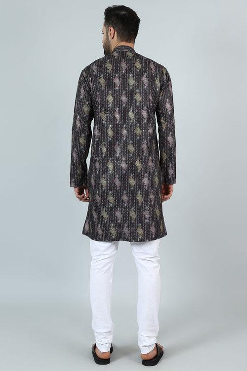 Digital Print Cotton Silk Brown Kurta Payjama