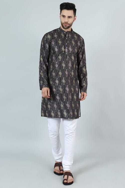 Digital Print Cotton Silk Brown Kurta Payjama