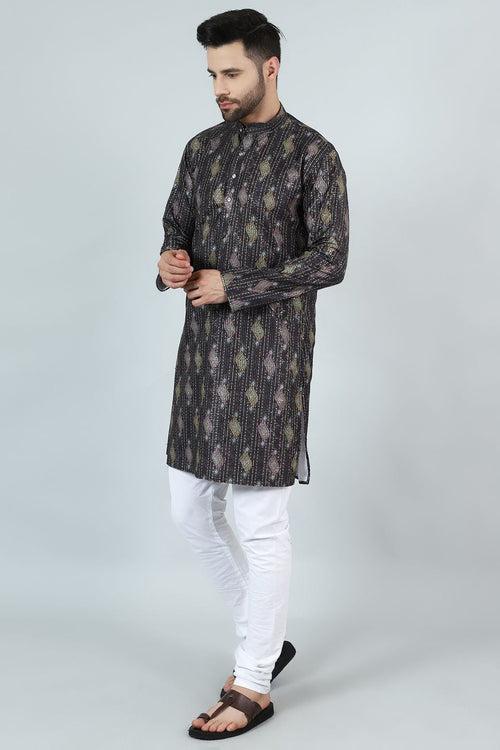 Digital Print Cotton Silk Brown Kurta Payjama