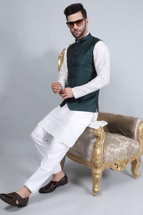 Poly Viscose (BY RAYMOND'S ETHNIC) Green Modi Nehru Jacket