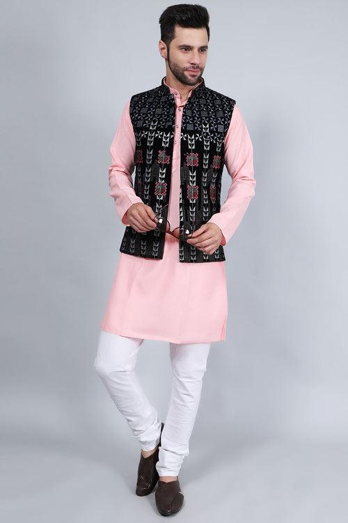 Embroidered Velvet Black Modi Nehru Jacket