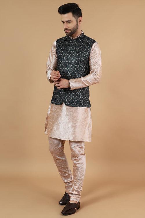 Digital Print Cotton Silk Pink Modi Nehru Jacket & Kurta pyjama Set