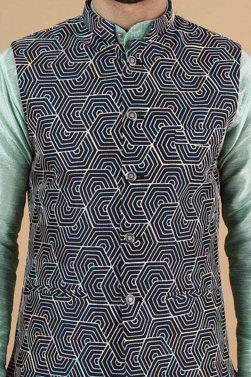 Digital Print Cotton Silk Multicolored Modi Nehru Jacket