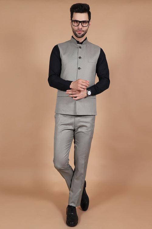 Polyester Cotton Grey Vest and Trouser Set