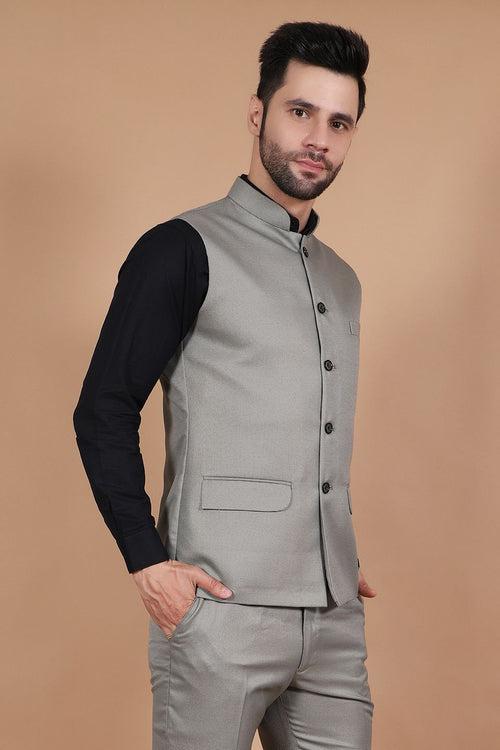 Polyester Cotton Grey Vest and Trouser Set