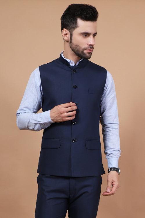 Polyester Cotton Blue Modi Nehru Jacket