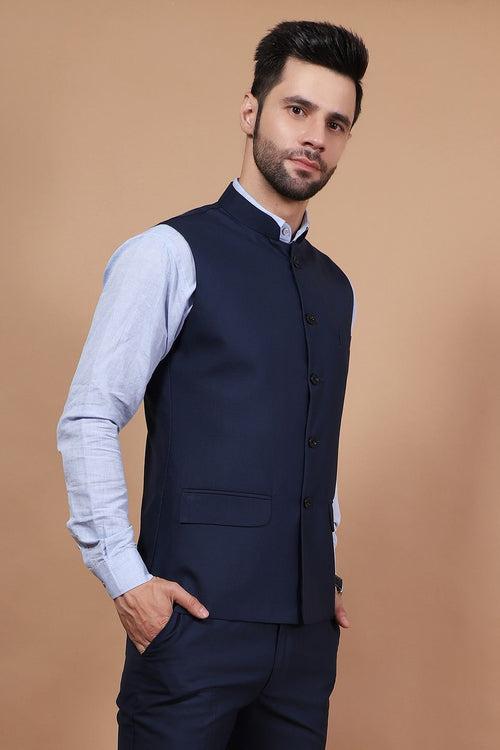 Polyester Cotton Blue Modi Nehru Jacket