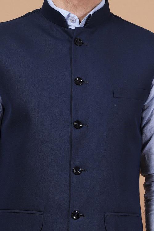 Polyester Cotton Blue Modi Nehru Jacket