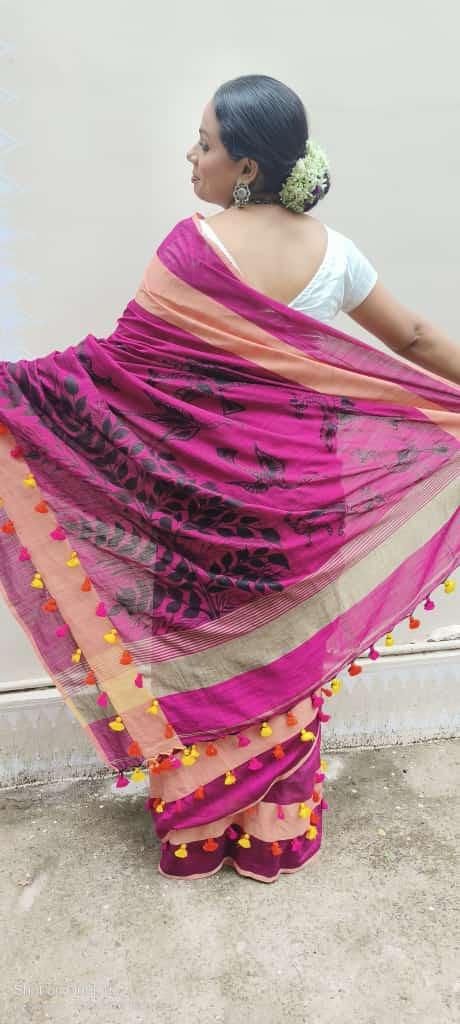 Cerise Pink Pure Handloom Saree