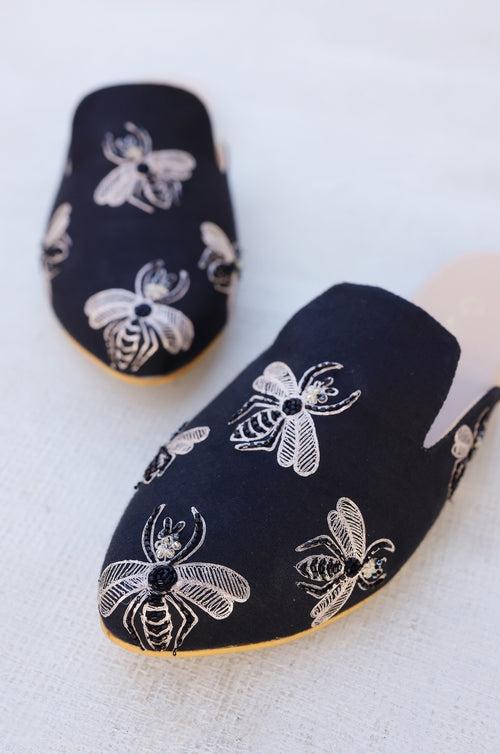 Black Bug Embroidered Mule