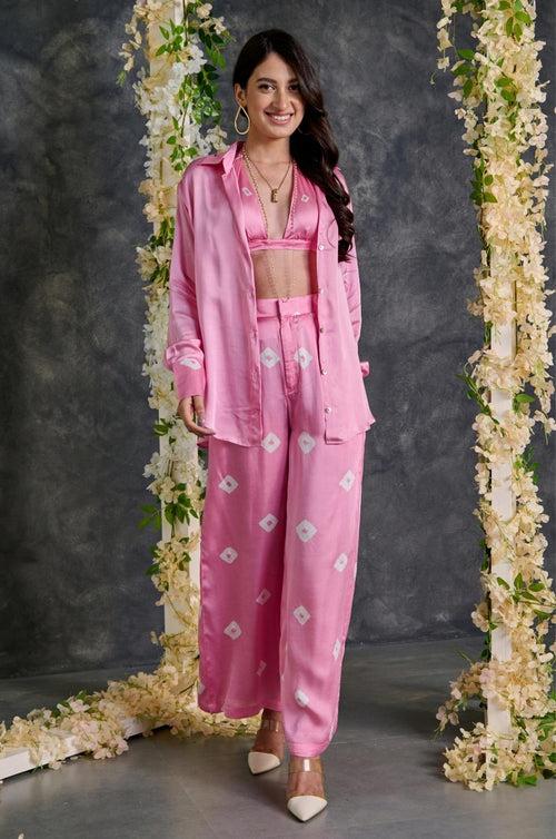 Pink Bandhani Modal Satin Co-Ord Set