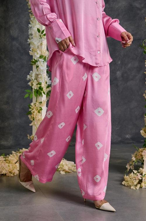 Pink Bandhani Modal Satin Co-Ord Set