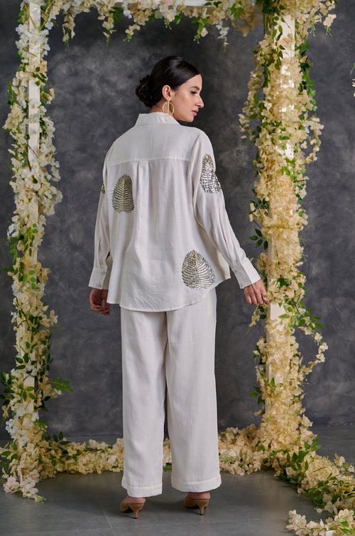 Diyu Sequin Embroidered White Shirt | Rescue