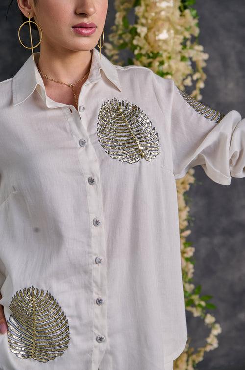 Diyu Sequin Embroidered White Shirt | Rescue