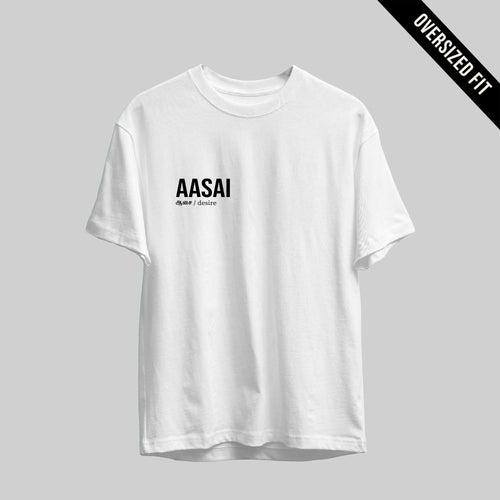 Aasai | Tamil Oversized T-Shirt (White) (Right Pocket)