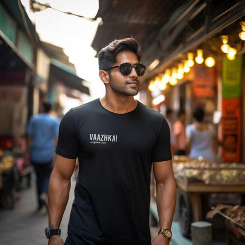 Vaazhkai | Tamil Oversized T-Shirt (Black) (Right Pocket)