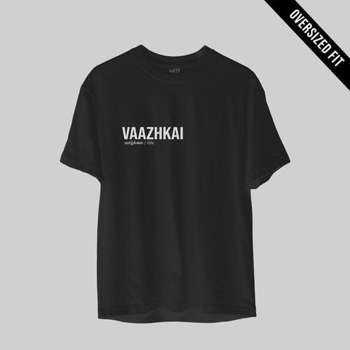 Vaazhkai | Tamil Oversized T-Shirt (Black) (Right Pocket)