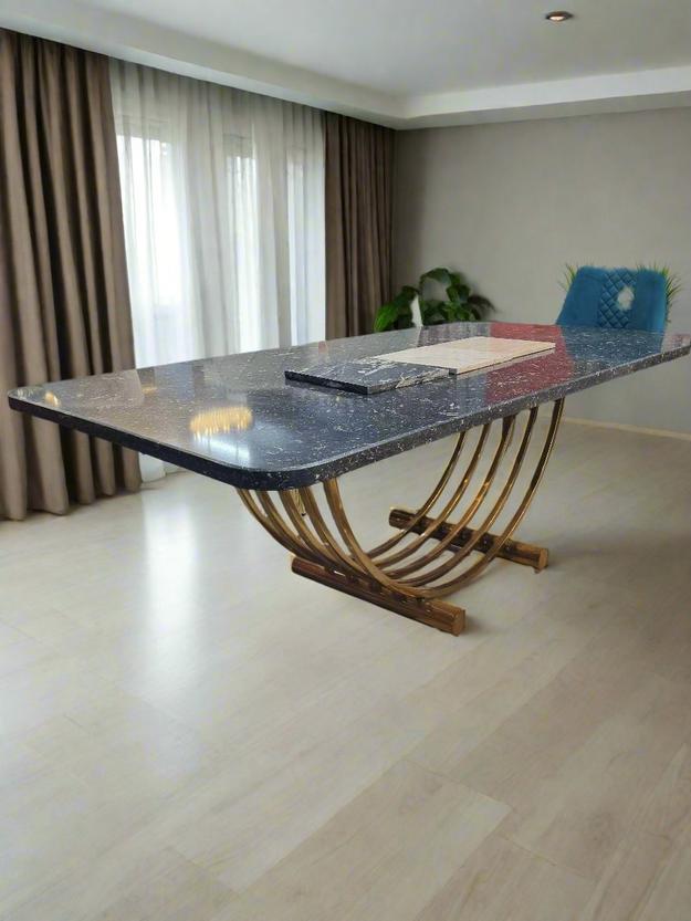 Melody Half Circle Ss Base Marble Dining Table