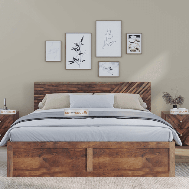 Stella Sheesham Wood Bed Natural Finish With Box Storage