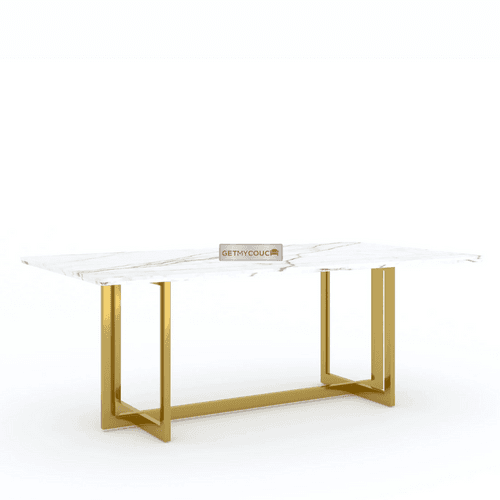 Tiffany White Satwario Marble Top Dining Table with PVD Coated SS304 Base