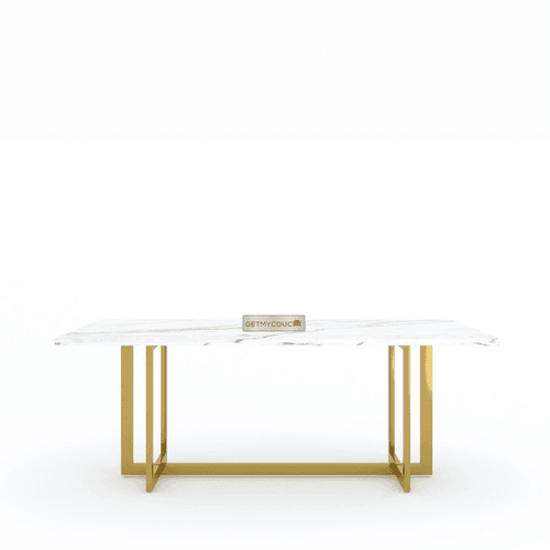 Tiffany White Satwario Marble Top Dining Table with PVD Coated SS304 Base