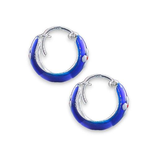 925 Sterling Silver Enamelled Blue Hoop Earrings for Girls