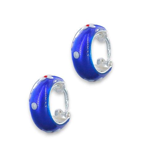 925 Sterling Silver Enamelled Blue Hoop Earrings for Girls