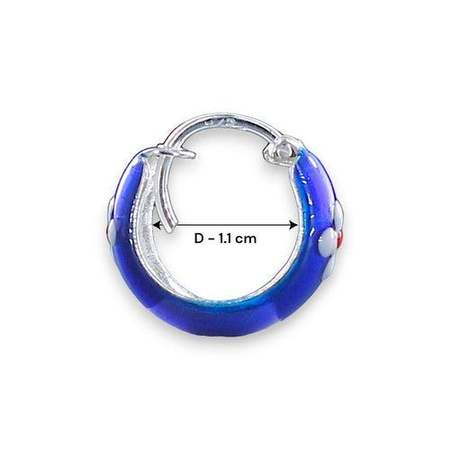 925 Sterling Silver Enamelled Blue Hoop Earrings for Girls