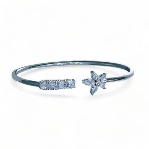 925 Sterling Silver Floral CZ Openable Bangle For Women