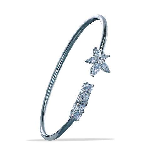 925 Sterling Silver Floral CZ Openable Bangle For Women