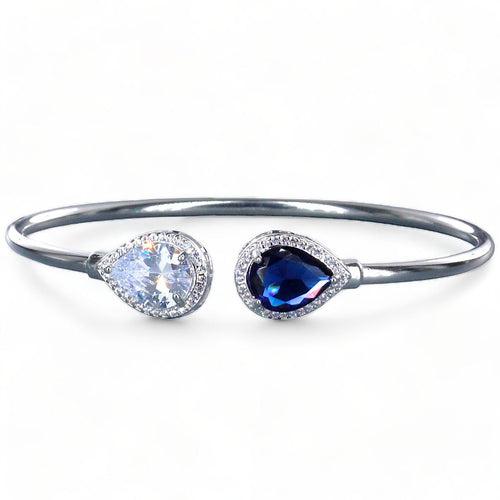 925 Sterling Silver Pear Drop Shape Blue Cz Bangle For Women