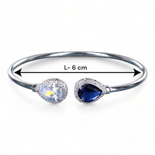 925 Sterling Silver Pear Drop Shape Blue Cz Bangle For Women