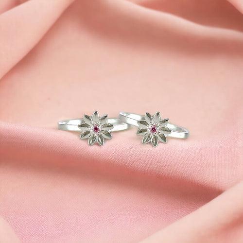 Taraash 925 Sterling Silver Pink Cz Floral Toe Ring For Women