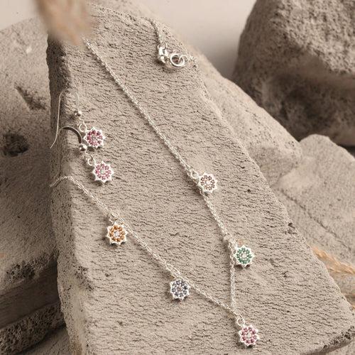Blisse Allure Sterling Silver Multi Stone Studded Star Charms Necklace Set