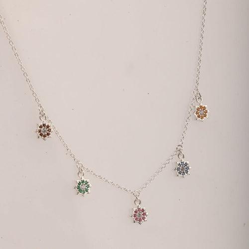 Blisse Allure Sterling Silver Multi Stone Studded Star Charms Necklace Set