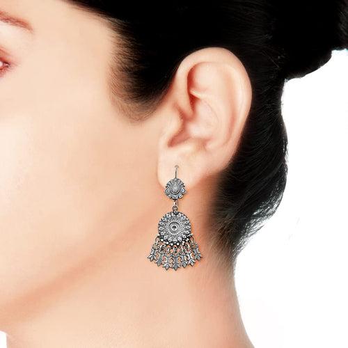 Taraash 925 Sterling Silver Antique Floral Jhumki For Women