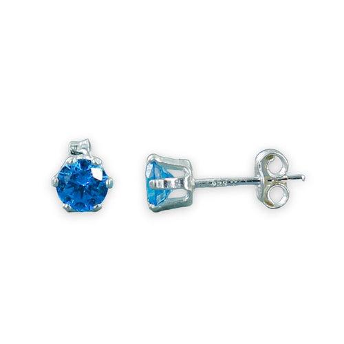 Taraash 925 Sterling Silver Deep Sky Blue Round Solitaire CZ Stud Earrings For Women CBER226I-07