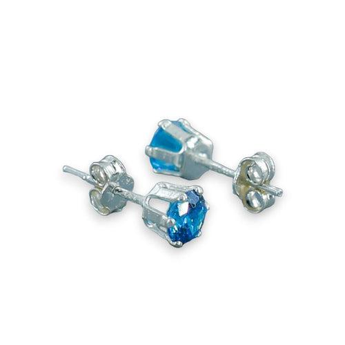 Taraash 925 Sterling Silver Deep Sky Blue Round Solitaire CZ Stud Earrings For Women CBER226I-07