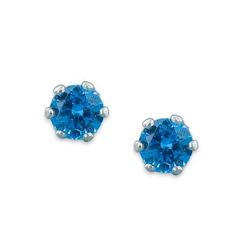Taraash 925 Sterling Silver Deep Sky Blue Round Solitaire CZ Stud Earrings For Women CBER226I-07