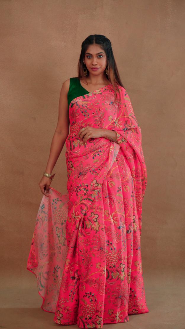 Exquisite Floral Print: A Fusion Saree Gown - SGWN002