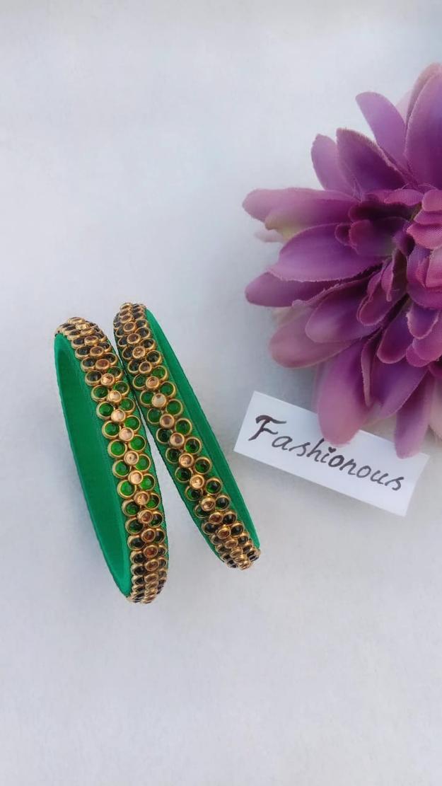 Mystic Meadow: Green Silkthread Kundhan Bangle - BNG048