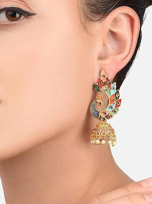 Pretty Peacock Jhumka with artificial stones - DWER005