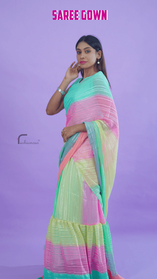 Rainbow Radiance: A Fusion Saree Gown - SGWN001