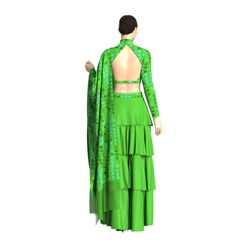 Layered Glamour: Turtle Neck Cut Work Lehenga Choli - CWL020 (Stitching Service)